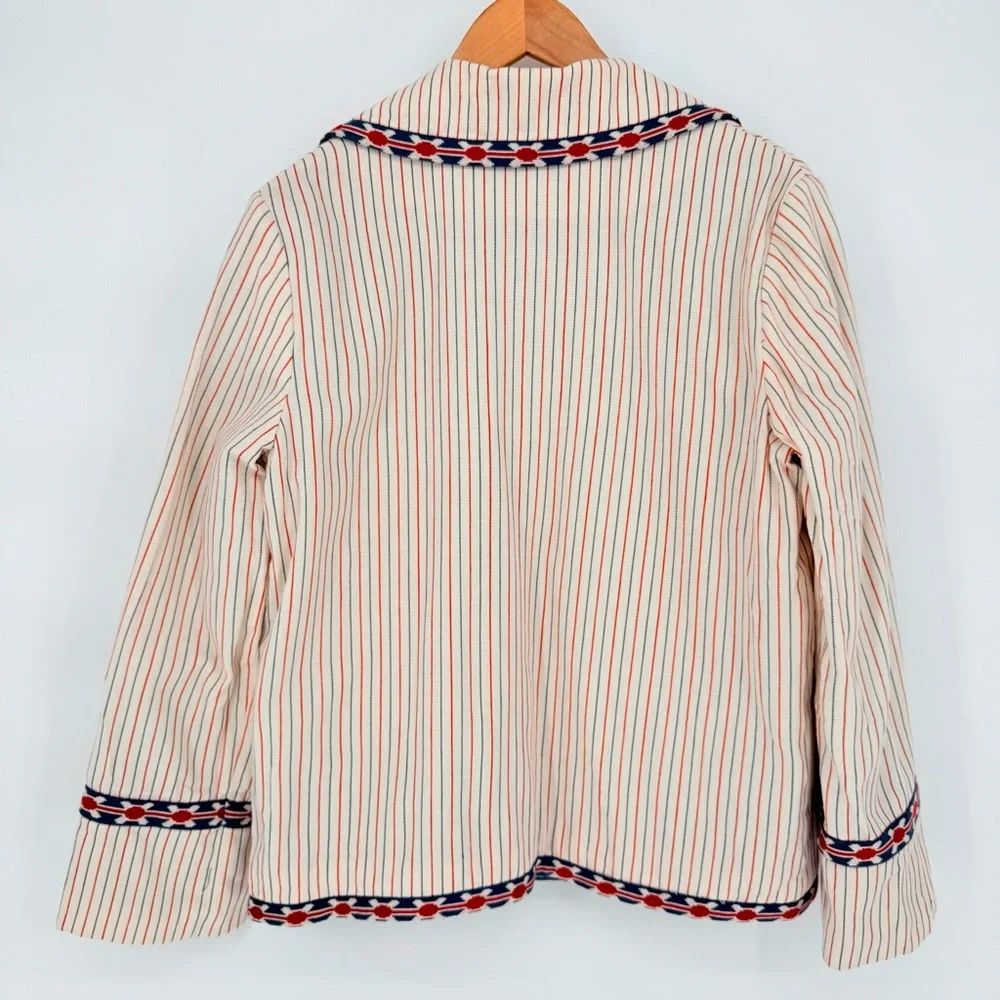 Max Studio London Natalie Embroidered Blazer Jacket L Large Cream Red Boho Folk - Picture 6 of 13